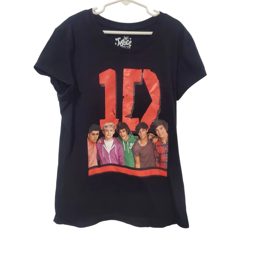 Justice One Direction 1D Black Graphic T-Shirt Boys Size 12 Band Tee
